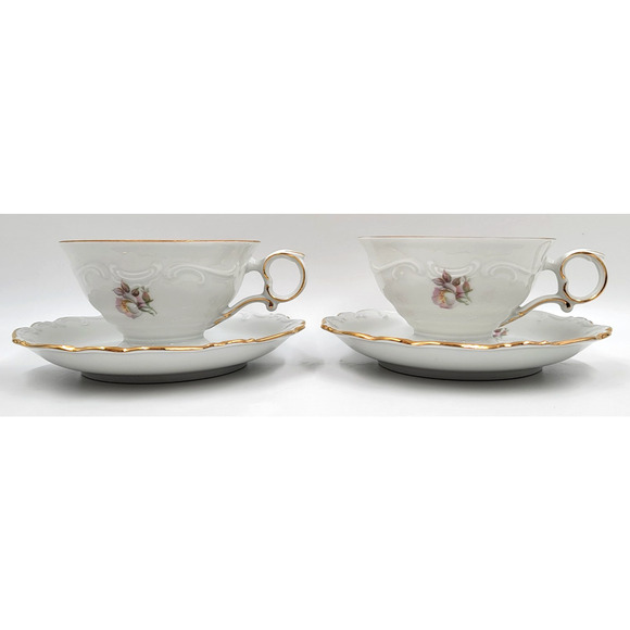 Two Schumann Arzberg Briar Rose Cup & Saucer Set Bavaria Germany Gold Trim 1950s - Picture 4 of 16